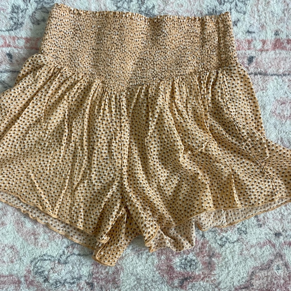 Aerie High Waist Tan Shorts with Polka Dot Pattern